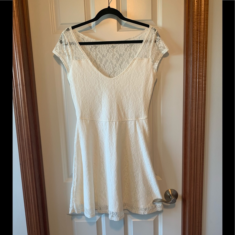 Hollister White Lace Fit and Flair White dress